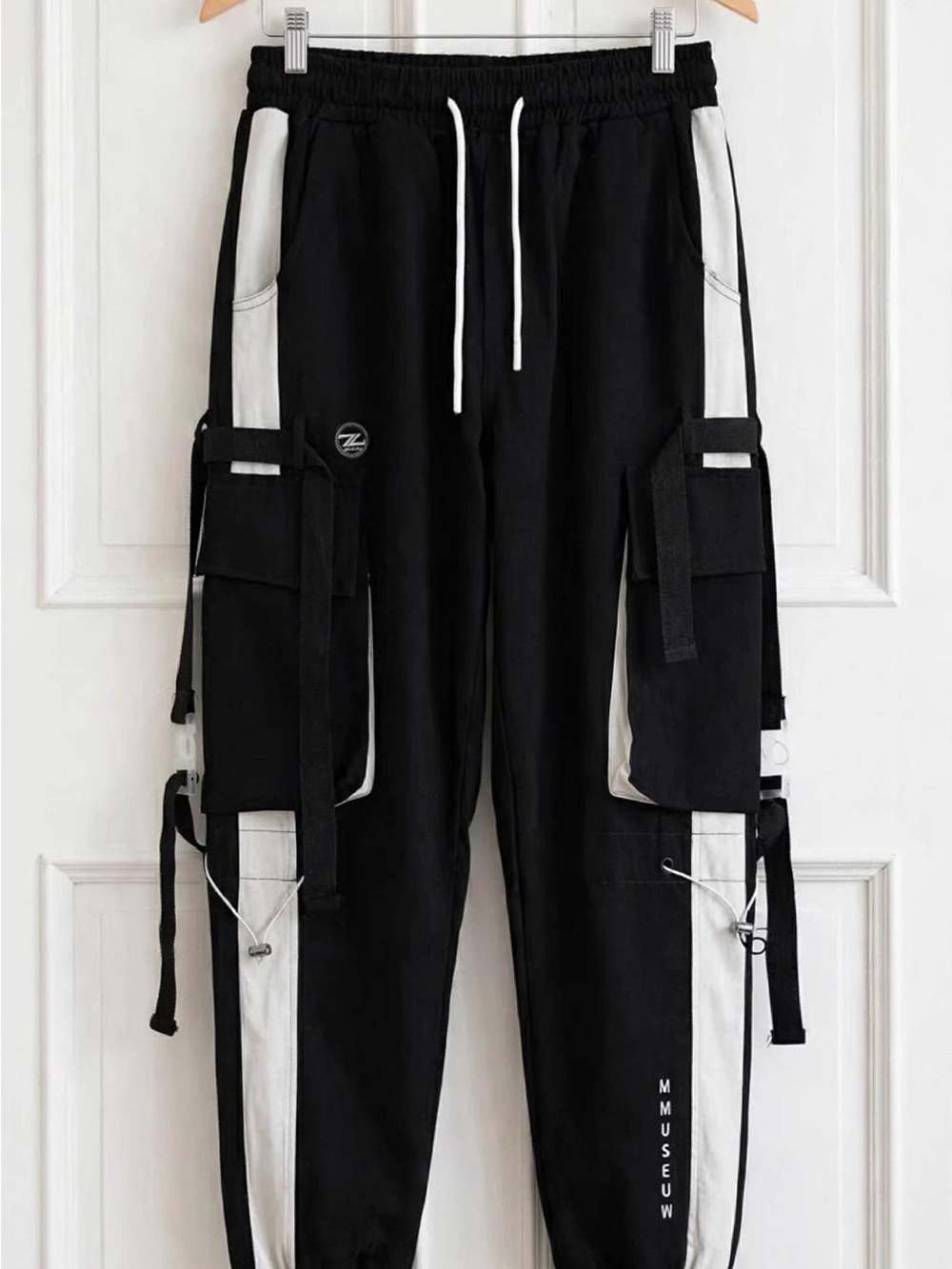 Muse Black Jogger Cargo Pants with White Panels